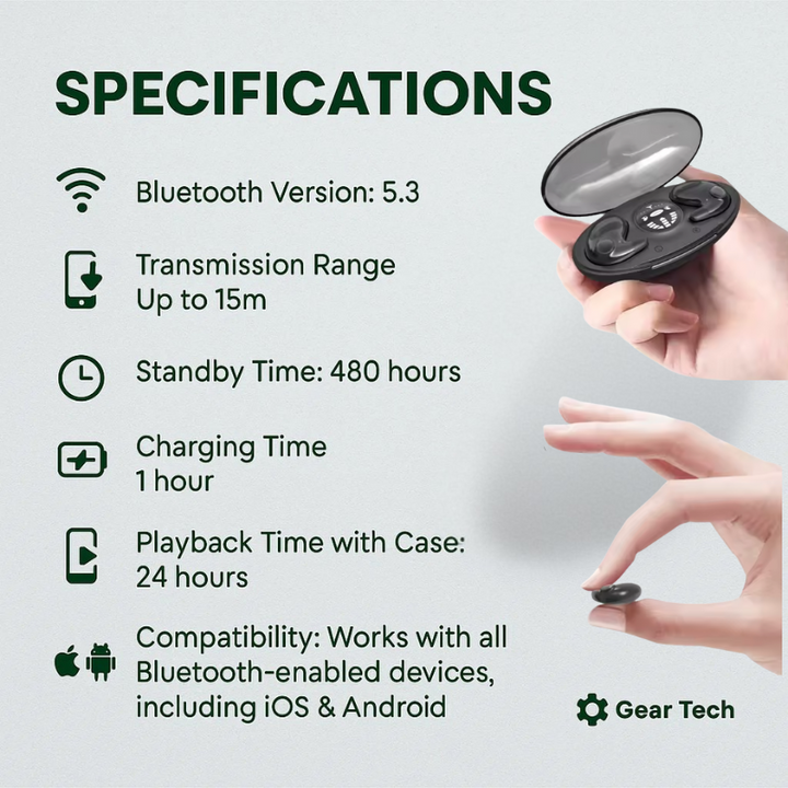 Skanto | Unsichtbare kabellose Schlaf-Ohrhörer | IPX5 wasserdicht, Bluetooth 5.3 für komfortablen Schlaf & Entspannung