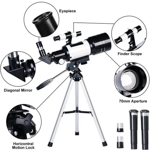 Skanto | Professionelles astronomisches Teleskop | 70mm Öffnung, 300mm Brennweite & einfacher Aufbau für Sternenbeobachtung und Naturerkundung