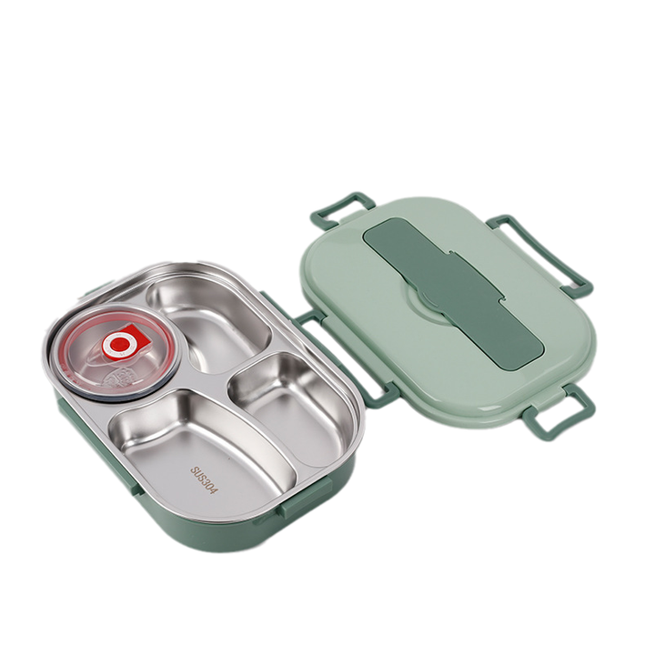 Skanto | Edelstahl-Lunchbox – Innenraum aus Edelstahl – 3 oder 4 Fächer mit Suppenschale – Wanduhr