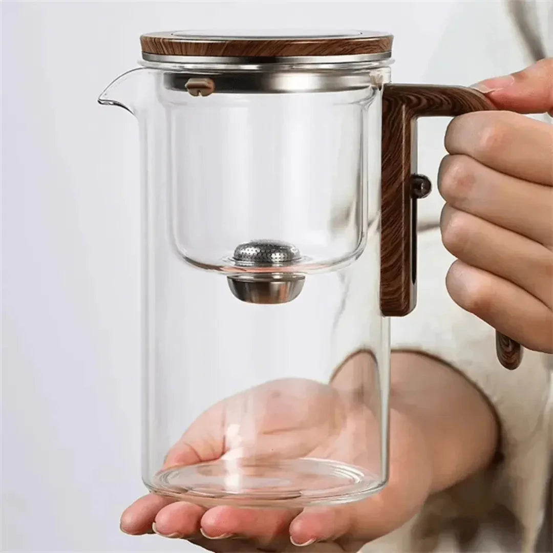 Skanto | Elegante Glas-Teekanne mit Holzgriff – Transparente Teekanne für Teegenuss