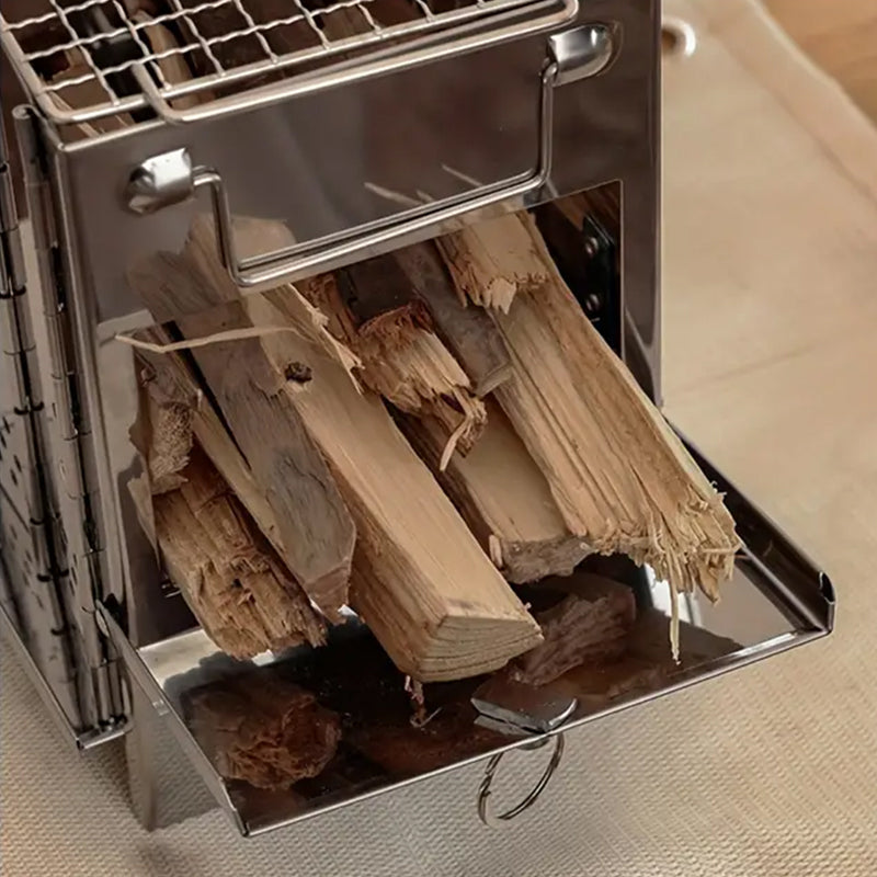 Skanto | Klappbarer Holzofen für draußen Mini-Edelstahlgrill Camping Picknick