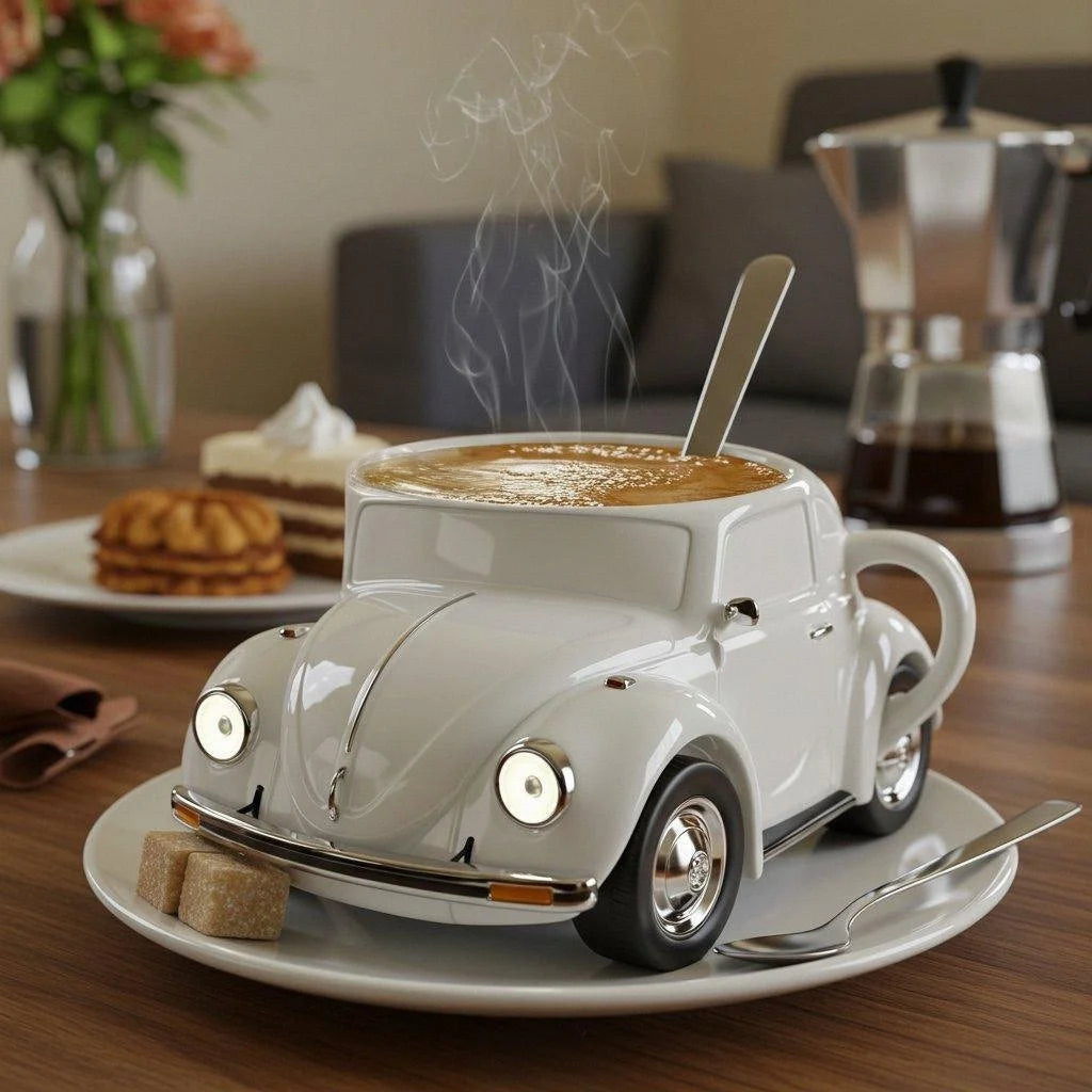 Skanto | RetroCar Keramik-Kaffeetasse – Einzigartiges 3D-Design für Kaffee & Tee