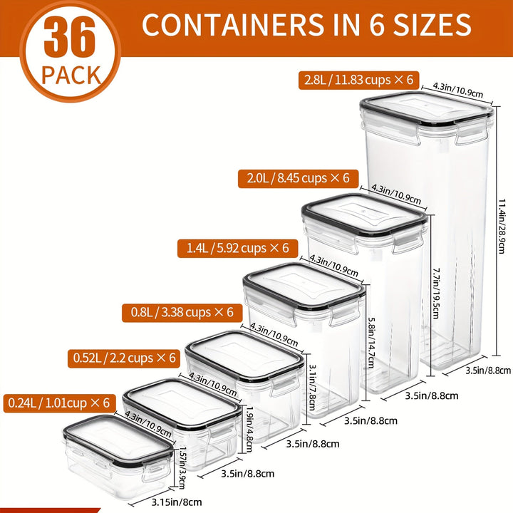 Skanto | Skroam 36er-Pack luftdichte Lebensmittelbehälter: BPA-freier Kunststoff mit Deckeln, Etiketten & Markern für die Küchen- und Vorratsschrankorganisation – Ideal für Mehl, Zucker & Müsli