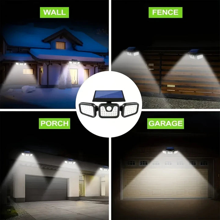 Skanto | Solar-LED-Strahler mit Bewegungsmelder – 3-Strahl-Außenbeleuchtung für Garten, Einfahrt und Garage