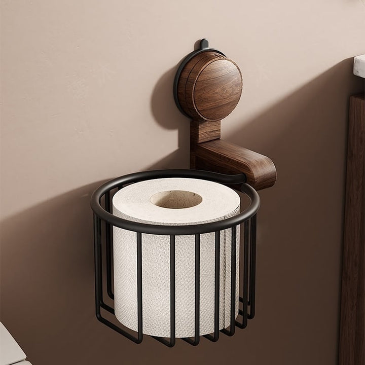 Skanto | Toilettenpapierhalter aus Walnussholz – Bohrerfrei mit Saugnapf