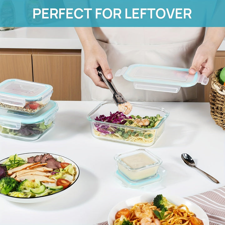 Skanto | 8er-Pack Glas-Lebensmittelbehälter – Luftdichte Meal Prep Bento Boxen mit auslaufsicheren Verschlussdeckeln, Mikrowellen-, Ofen-, Gefrier- & Spülmaschinenfest, BPA-frei