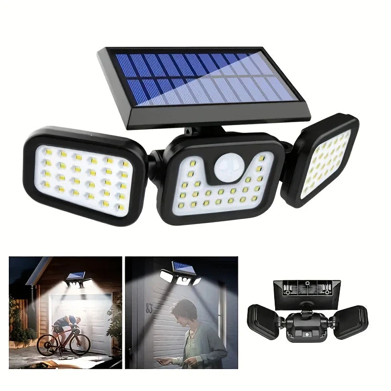 Skanto | Solar-LED-Strahler mit Bewegungsmelder – 3-Strahl-Außenbeleuchtung für Garten, Einfahrt und Garage