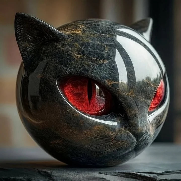 Skanto | NoirCat Skulptur – Schwarzer Katzenkopf mit hypnotischen Augen