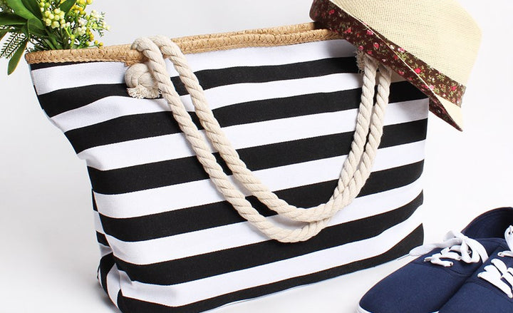Große Strandtasche mit nautischen Streifen Skanto