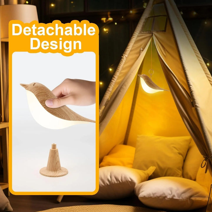 Skanto | Berührungsgesteuertes Nachtlicht aus Holz mit Vogel – Wiederaufladbare LED-Nachttischlampe