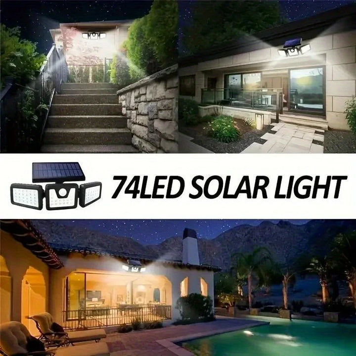 Skanto | Solar-LED-Strahler mit Bewegungsmelder – 3-Strahl-Außenbeleuchtung für Garten, Einfahrt und Garage