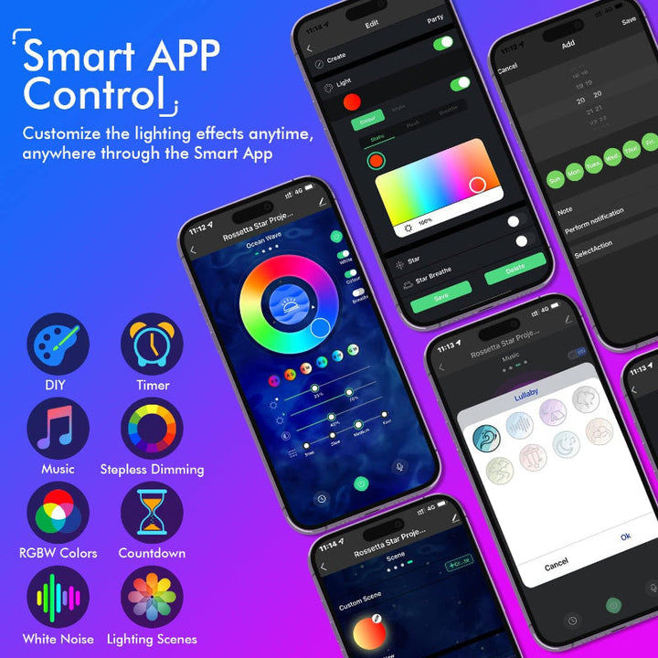 Skanto | 4-in-1 Sternen- und Galaxienprojektor mit Bluetooth-Lautsprecher