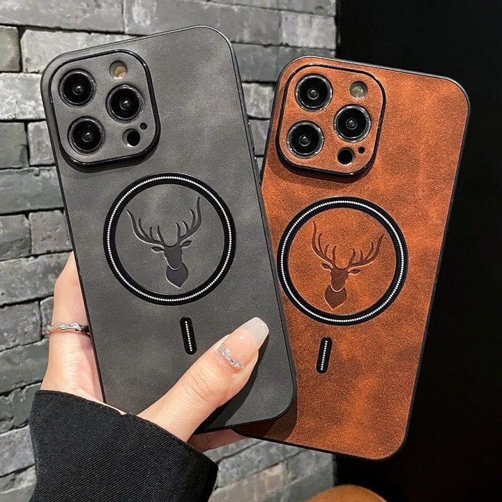 Skanto | Luxuriöse Hirschleder Apple iPhone Hülle | Magnetische Handyhülle, Kabellose Hülle, MagSafe, Kabelloses Laden, Schutzhülle, Cover für iPhone 15, 14, 13 Pro Max Plus