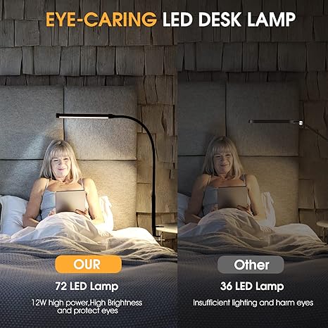 Skanto | LED-Schreibtischlampe mit Klemme, flexiblem Schwanenhals & 3 Lichtmodi