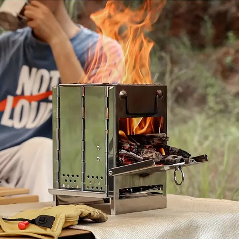 Skanto | Klappbarer Holzofen für draußen Mini-Edelstahlgrill Camping Picknick
