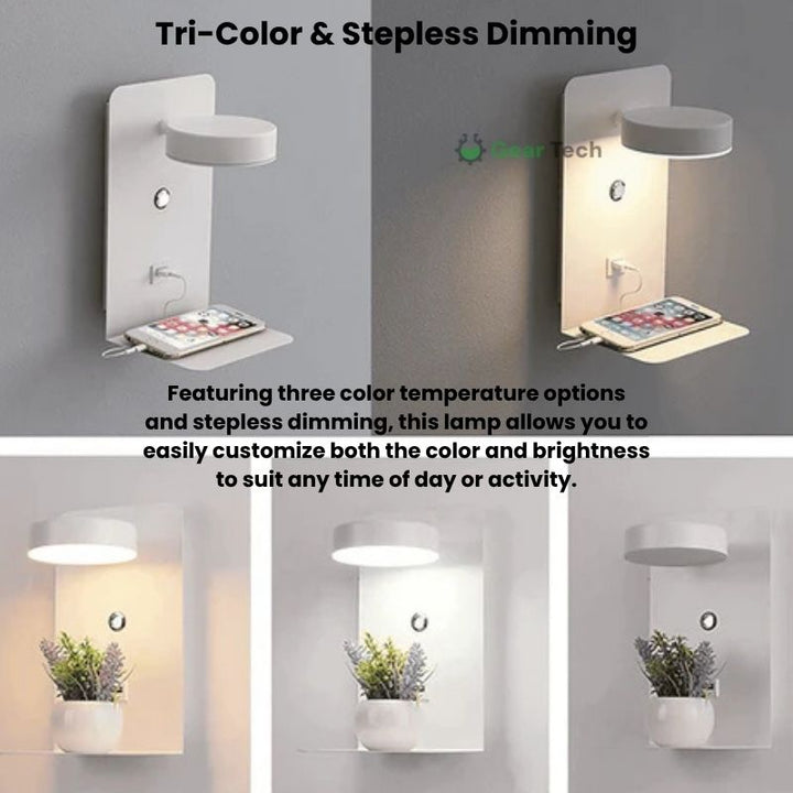 Skanto | LED-Wandlampe mit Ablage | Sanftes Licht, modernes Design & ideal zur Schaffung einer festlichen Atmosphäre im Schlafzimmer