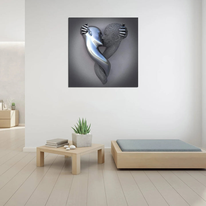 Skanto | Liebes-Leinwand mit eleganter Metallfigur im modernen Design