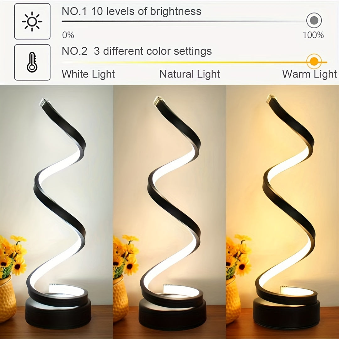 Skanto | Moderne Spiral-Tischlampe – Kreative LED-Schreibtischlampe mit sanftem warmem Licht, perfekt für Schlafzimmer-, Wohnzimmer- und Arbeitszimmer-Dekoration