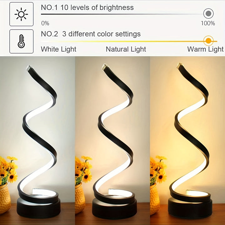 Skanto | Moderne Spiral-Tischlampe – Kreative LED-Schreibtischlampe mit sanftem warmem Licht, perfekt für Schlafzimmer-, Wohnzimmer- und Arbeitszimmer-Dekoration