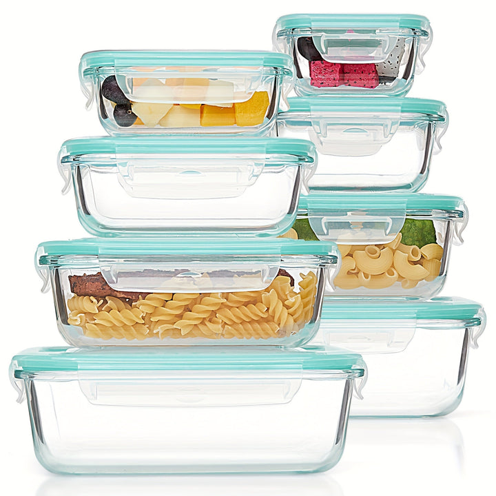 Skanto | 8er-Pack Glas-Lebensmittelbehälter – Luftdichte Meal Prep Bento Boxen mit auslaufsicheren Verschlussdeckeln, Mikrowellen-, Ofen-, Gefrier- & Spülmaschinenfest, BPA-frei