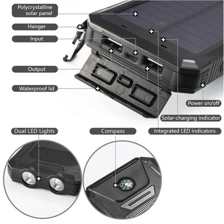 Skanto | Solar Powerbank Wasserdichtes Dual-USB-Ladegerät
