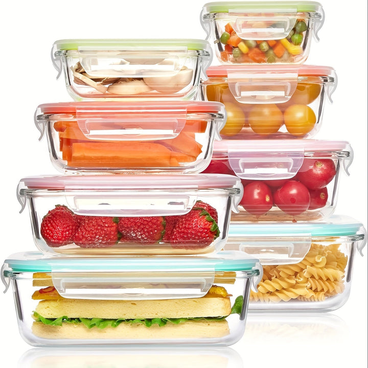 Skanto | 8er-Pack Glas-Lebensmittelbehälter – Luftdichte Meal Prep Bento Boxen mit auslaufsicheren Verschlussdeckeln, Mikrowellen-, Ofen-, Gefrier- & Spülmaschinenfest, BPA-frei