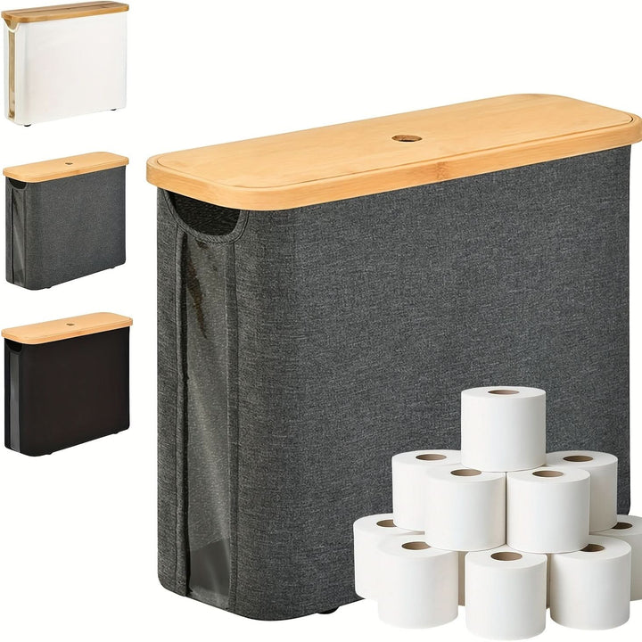 Skanto | Toilettenpapierhalter mit Deckel und Aufbewahrungskorb für 12 Rollen
