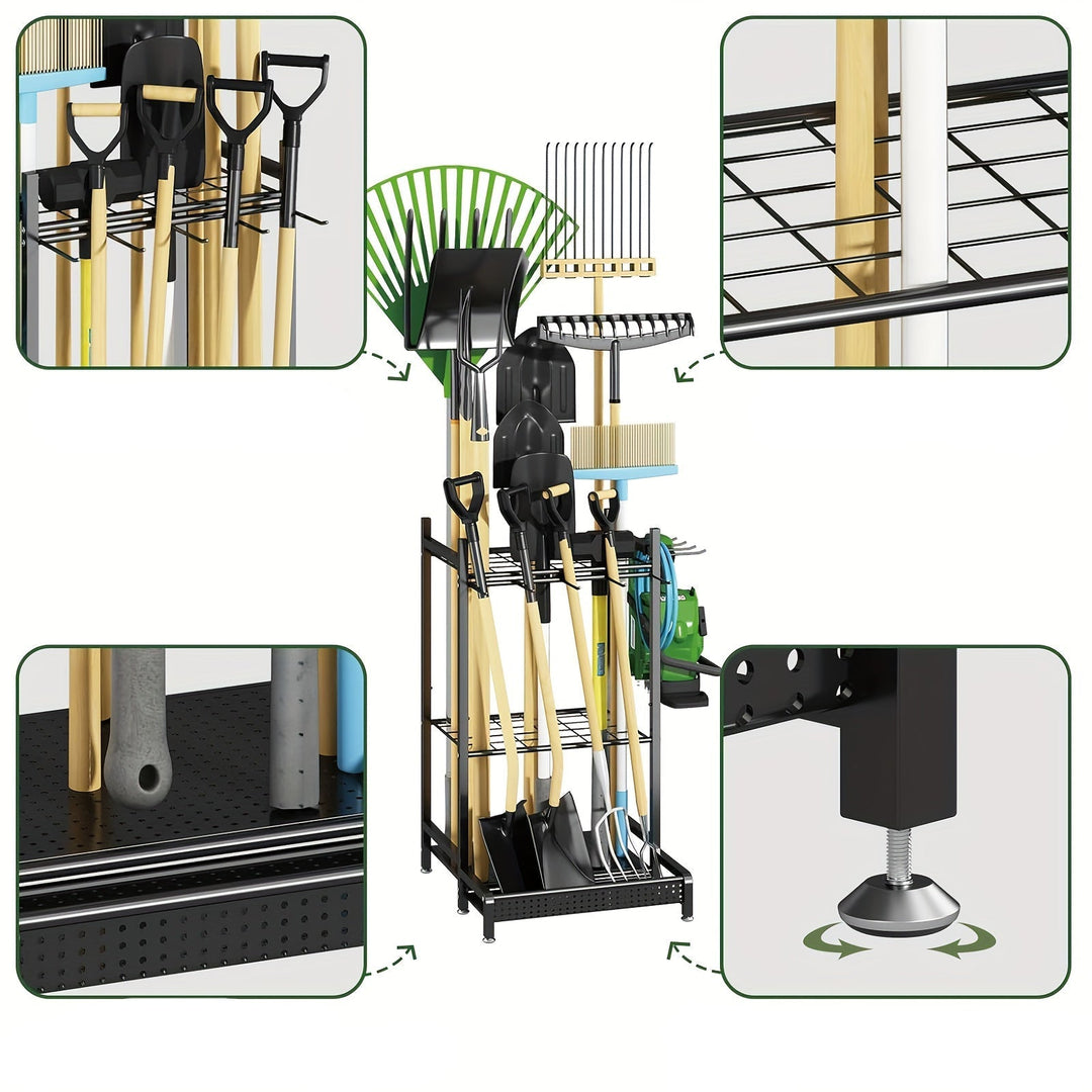 Skanto | Robuster Gartenständer aus schwarzem Metall – Langlebiger Outdoor-Werkzeug- und Schlauch-Organizer