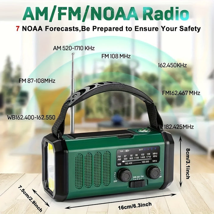 Skanto | StormMate X10 Notfallradio mit 10 000 mAh Powerbank | Solar, Handkurbel & USB-C | LED-Licht, SOS-Alarm & Kompass | AM/FM/NOAA