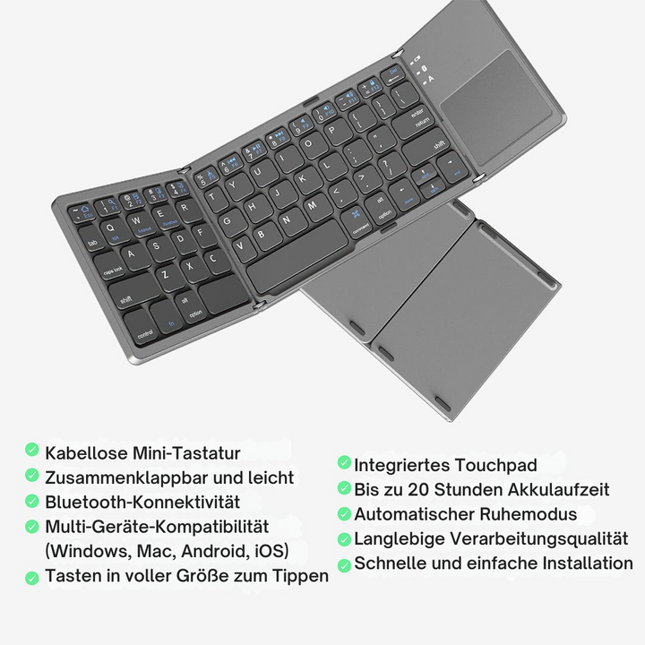 Skanto | Faltbare Bluetooth-Tastatur | Integriertes Touchpad | Schwarz