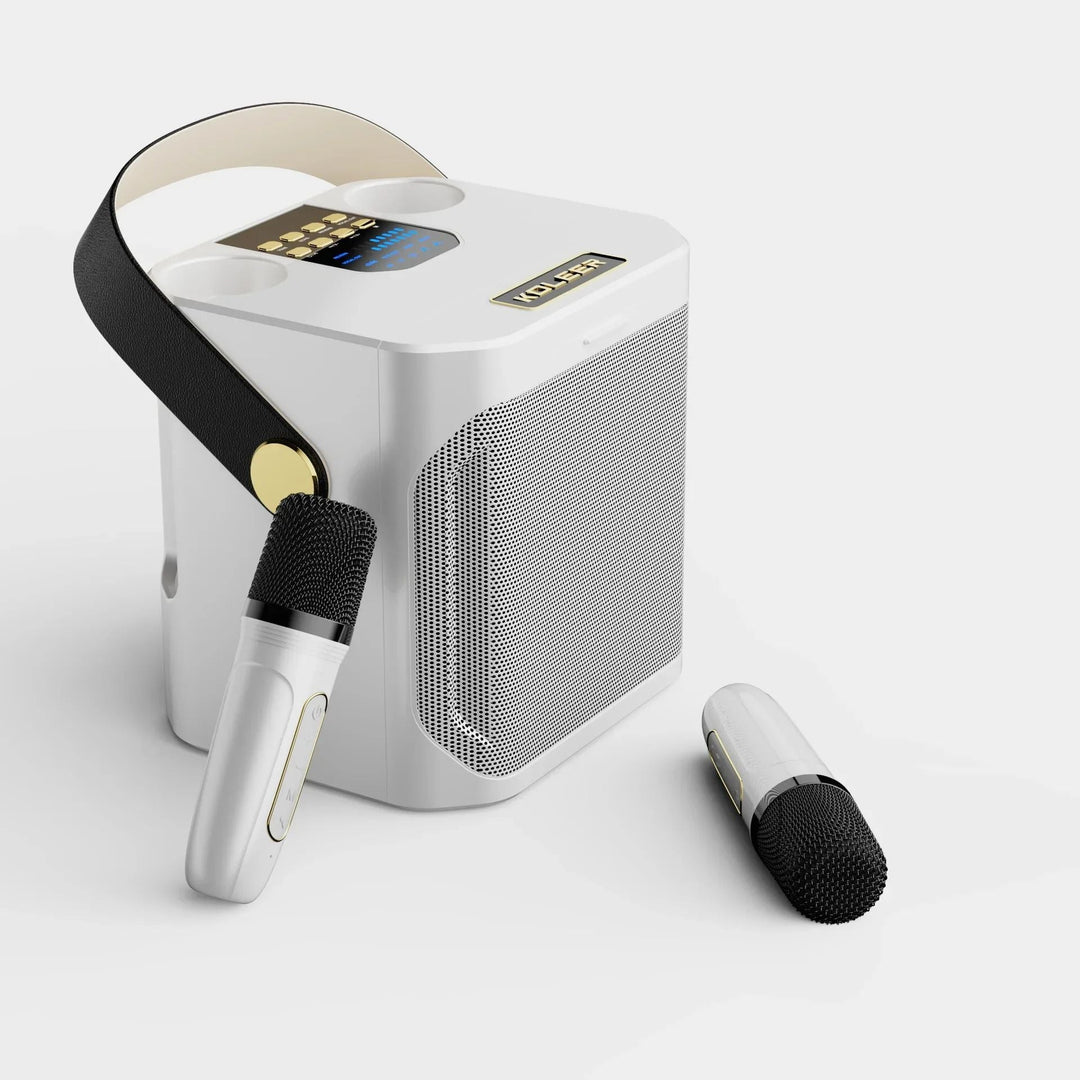 Skanto | Karaoke Bluetooth Lautsprecher | 360° Surround Sound, zwei Mikrofone & tragbar für Partys und Outdoor-Treffen