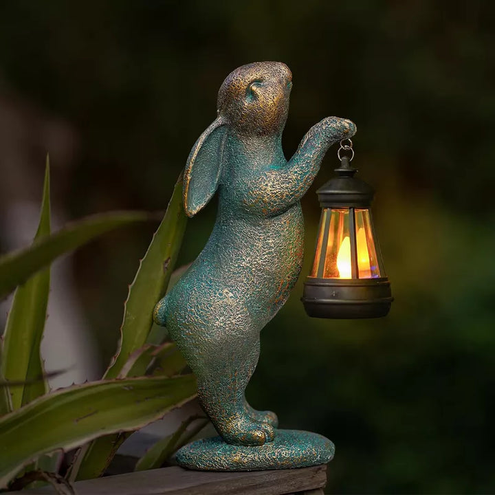 Skanto Statuen Hase mit Solarlampen Außenlicht Hasenfiguren Dekorationen