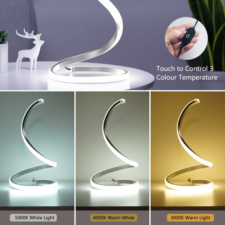 Skanto | Nuür Stufenlos dimmbare silberne Tischlampen im 2er-Set - Geschwungene Kunst-Nachttischbeleuchtung für das Schlafzimmer