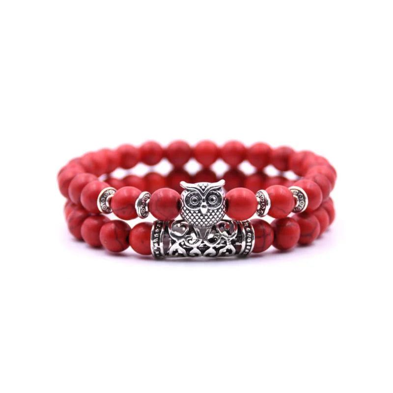 Skanto | Eulen-Charm Natursteinarmband