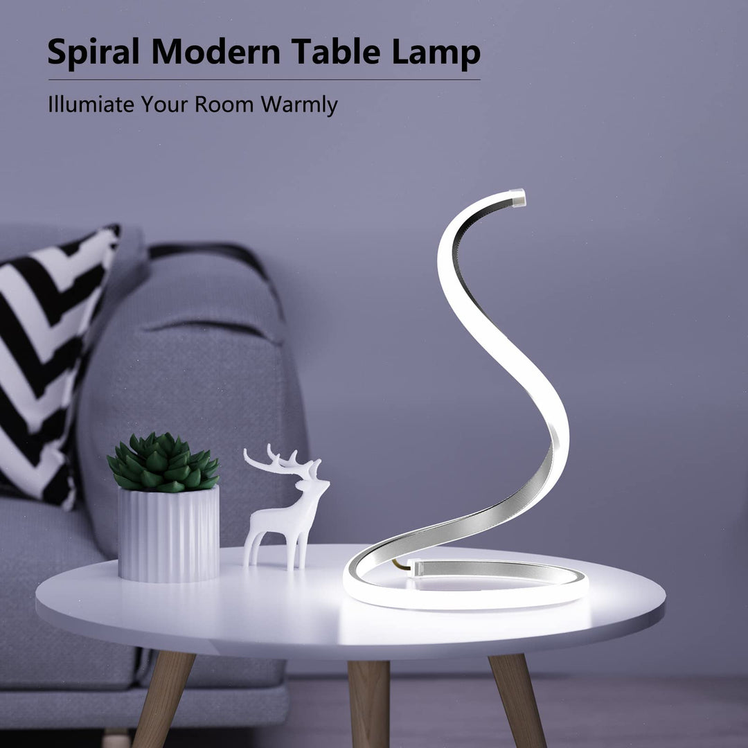 Skanto | Nuür Stufenlos dimmbare silberne Tischlampen im 2er-Set - Geschwungene Kunst-Nachttischbeleuchtung für das Schlafzimmer
