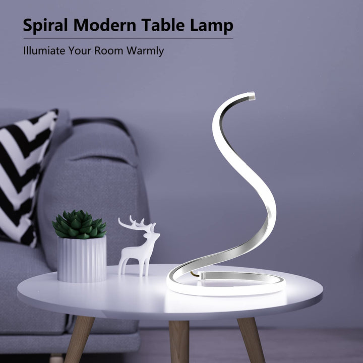 Skanto | Nuür Stufenlos dimmbare silberne Tischlampen im 2er-Set - Geschwungene Kunst-Nachttischbeleuchtung für das Schlafzimmer