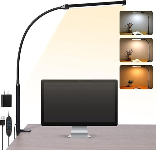 Skanto | LED-Schreibtischlampe mit Klemme, flexiblem Schwanenhals & 3 Lichtmodi