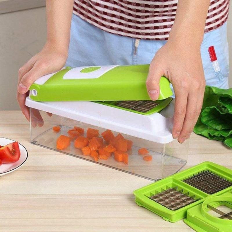 Skanto | CutMate 12-in-1 Multifunktionaler Gemüseschneider | Mit Auffangbehälter & Fingerschutz | Edelstahlklingen | Kompakt & Sicher