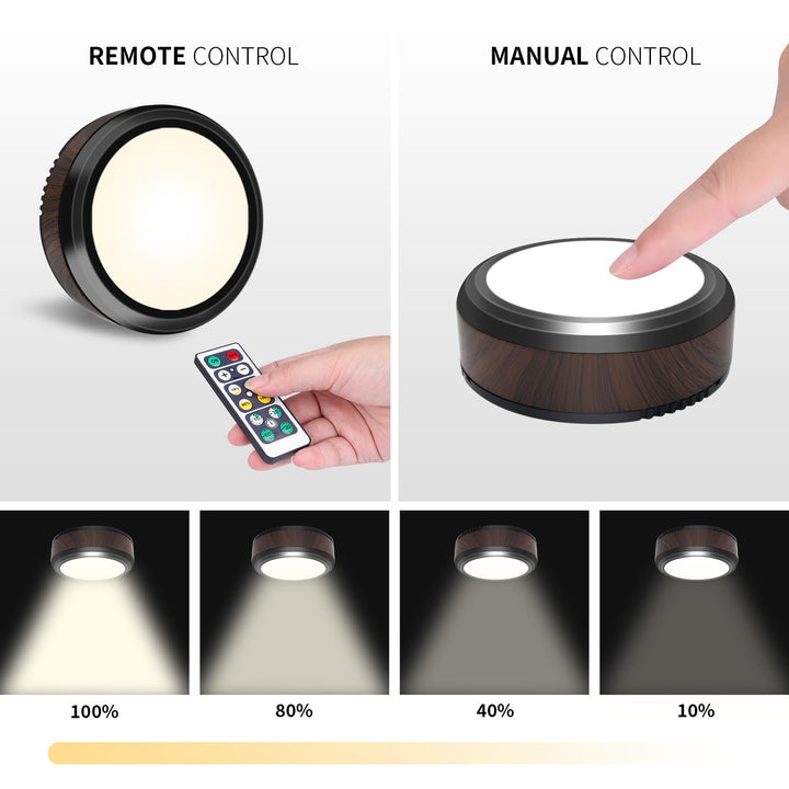 Skanto | Leastyle LED Puck-Leuchten mit Fernbedienung, Dimmbare batteriebetriebene Unterbauleuchten - 6er-Pack Naturweiß