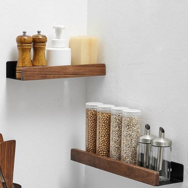 Skanto | Badezimmerregal aus Massivholz – Wandmontierter Bad-Organizer ohne Bohren