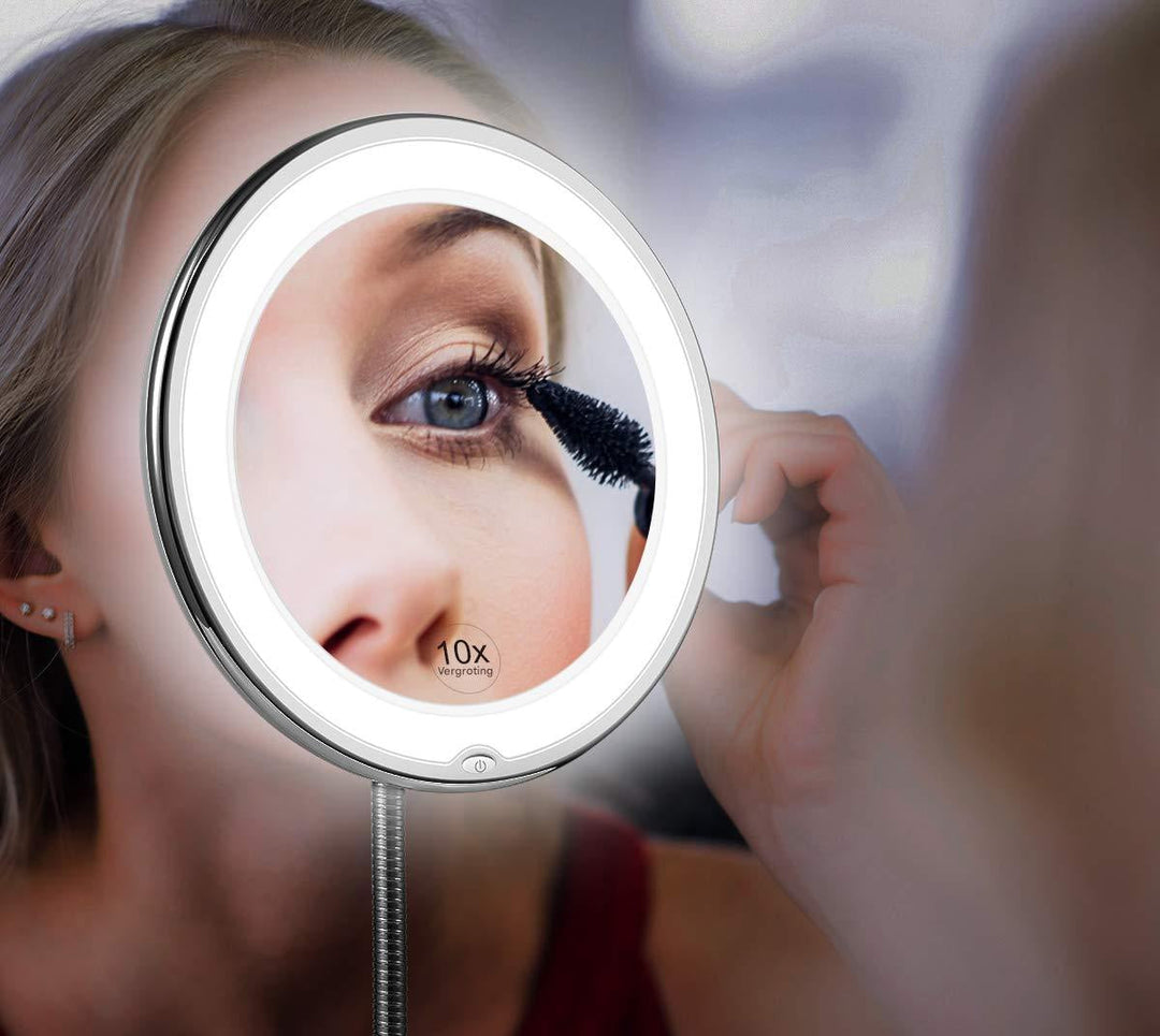 Skanto | Claravue LED-Vergrößerungsspiegel mit flexiblem Schwanenhalsarm – 10x Zoom, Tageslicht-LEDs & Saugnapfbefestigung