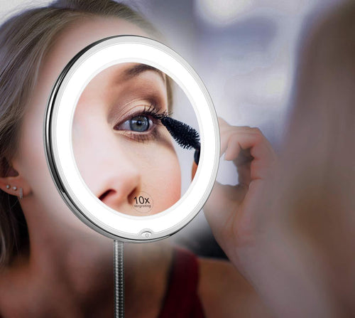 Skanto | Claravue LED-Vergrößerungsspiegel mit flexiblem Schwanenhalsarm – 10x Zoom, Tageslicht-LEDs & Saugnapfbefestigung