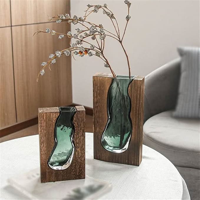 Skanto | Skandinavische Glasvase mit Holz-Akzent für moderne Interieurs