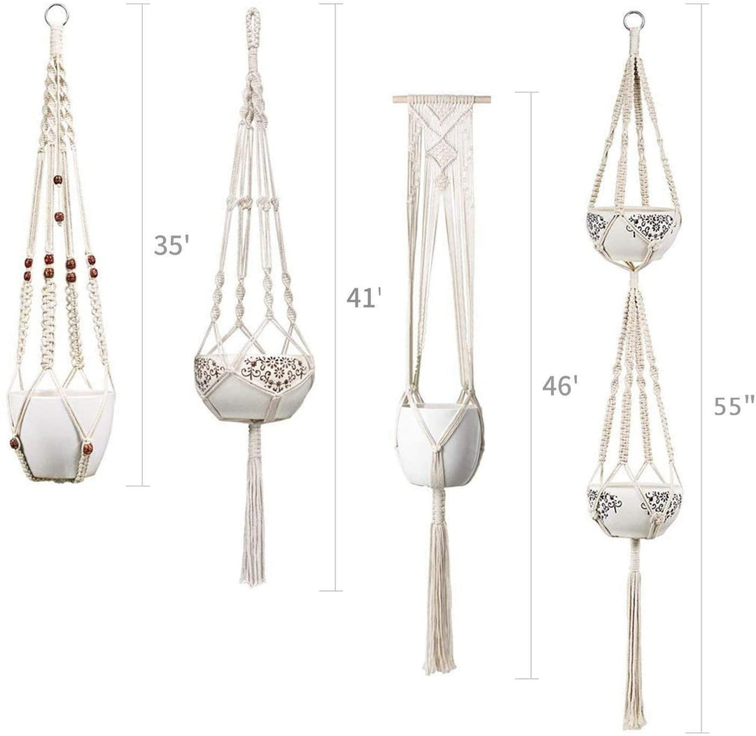 Skanto | 4-teiliges handgefertigtes Boho Makramee Pflanzenhänger-Set
