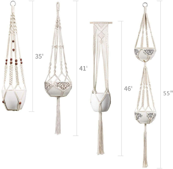 Skanto | 4-teiliges handgefertigtes Boho Makramee Pflanzenhänger-Set