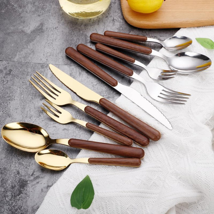 Skanto | Besteckset aus Edelstahl mit Holzmaserung