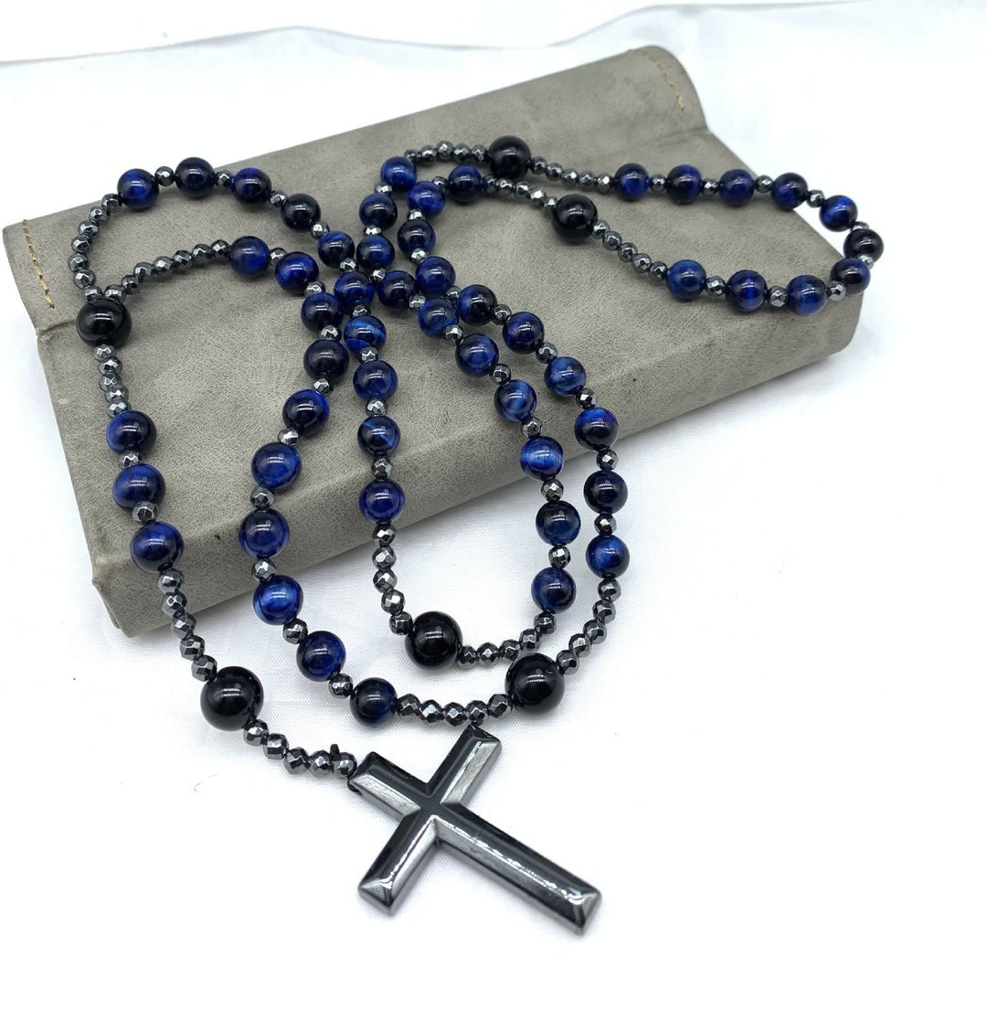 Skanto | Orion Spirituelle Halskette mit Tigerauge & Lapislazuli – Herren-Rosenkranz