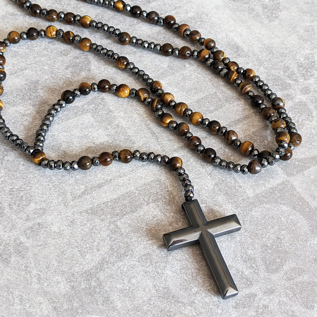 Skanto | Orion Spirituelle Halskette mit Tigerauge & Lapislazuli – Herren-Rosenkranz