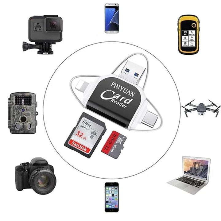 Skanto | 4-in-1 Universal SD TF Kartenleser mit mehreren Anschlüssen