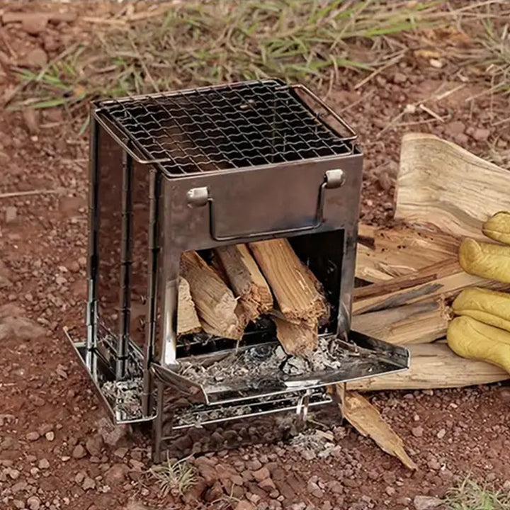 Skanto | Klappbarer Holzofen für draußen Mini-Edelstahlgrill Camping Picknick